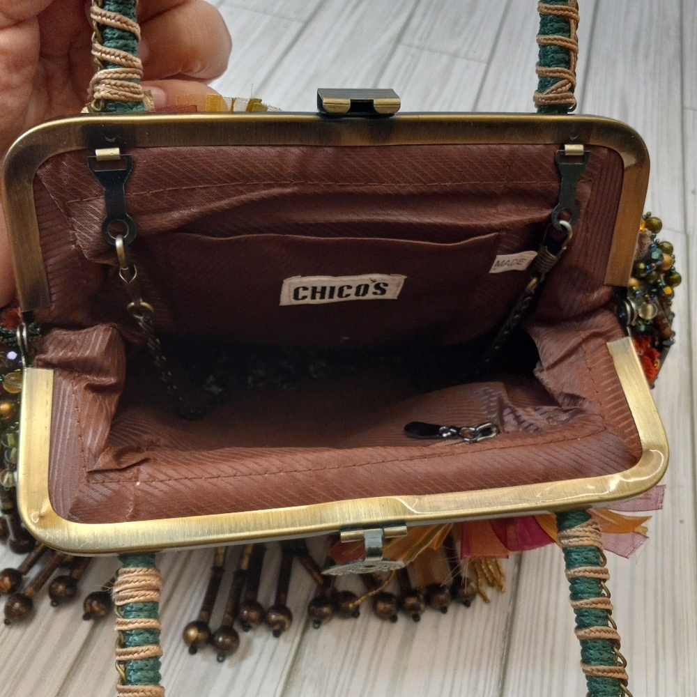 Vintage Chico’s Dahlia Ornate Kaleidescope Beaded Sequin Tapestry Handbag - Picture 9 of 13